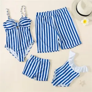 Matching Family Swimsuit Blue Striped One Piece Swimsuit