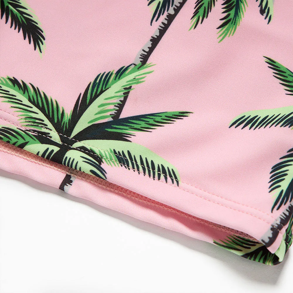 Matching Family Swimsuit Floral Pink Coconut Tree One Piece Swim Trunks Bathing Suit