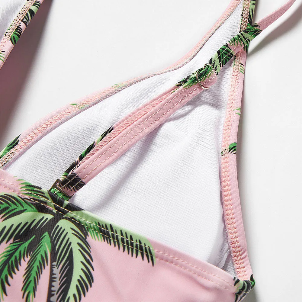 Matching Family Swimsuit Floral Pink Coconut Tree One Piece Swim Trunks Bathing Suit