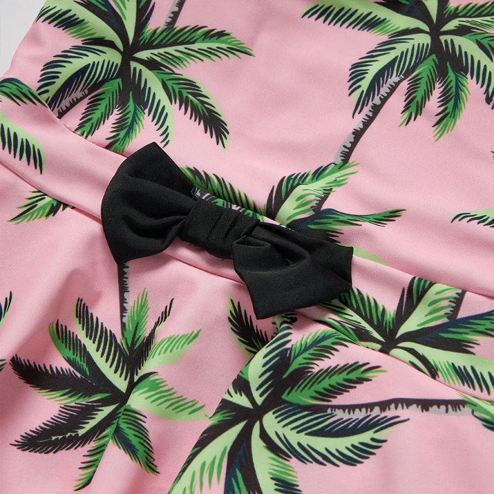 Matching Family Swimsuit Floral Pink Coconut Tree One Piece Swim Trunks Bathing Suit