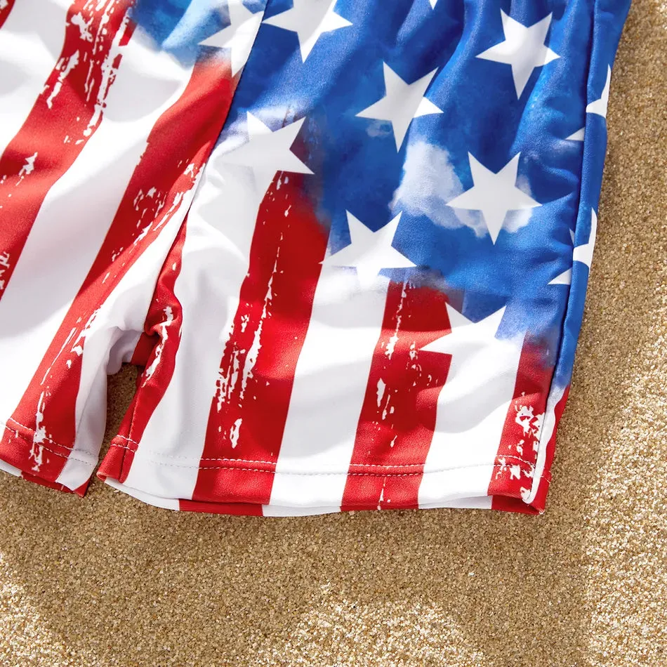 Matching Family Swimsuit Independence Day Flag Print Sling One-piece
