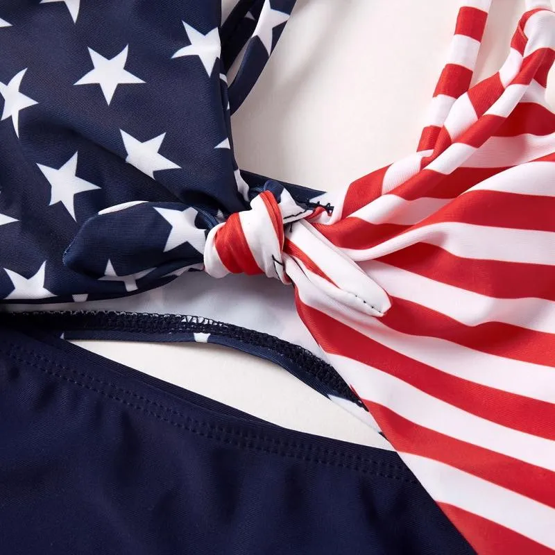 Matching Family Swimsuit Independence Day Flag Print Sling One-piece