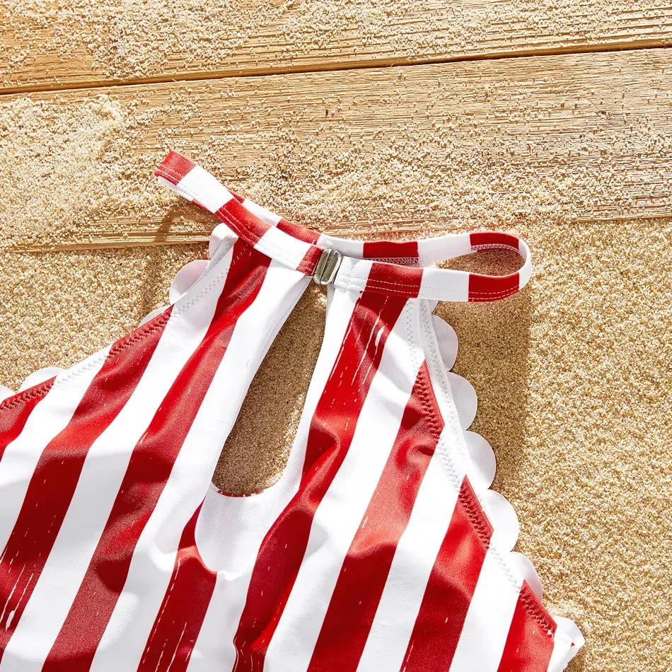 Matching Family Swimsuit Independence Day Flag Print Sling One-piece