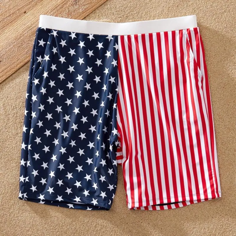Matching Family Swimsuit Independence Day Flag Print Sling One-piece