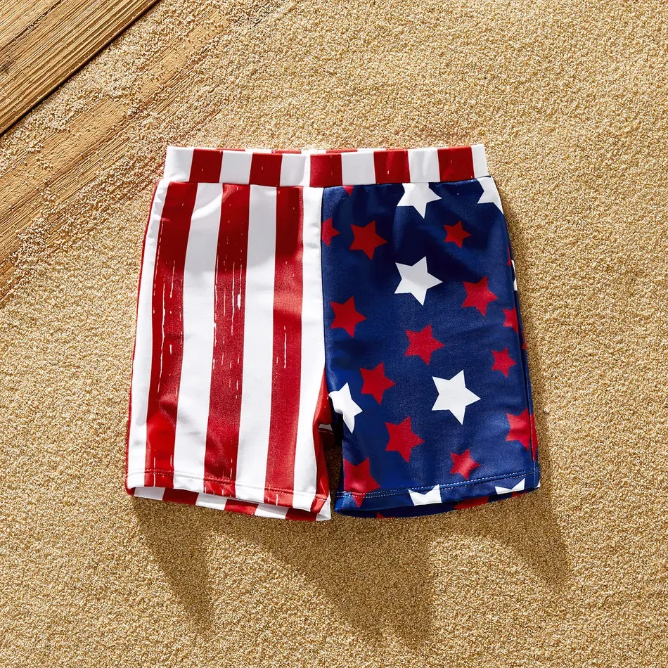 Matching Family Swimsuit Independence Day Flag Print Sling One-piece