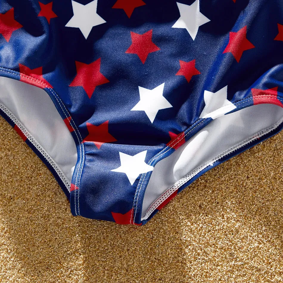 Matching Family Swimsuit Independence Day Flag Print Sling One-piece