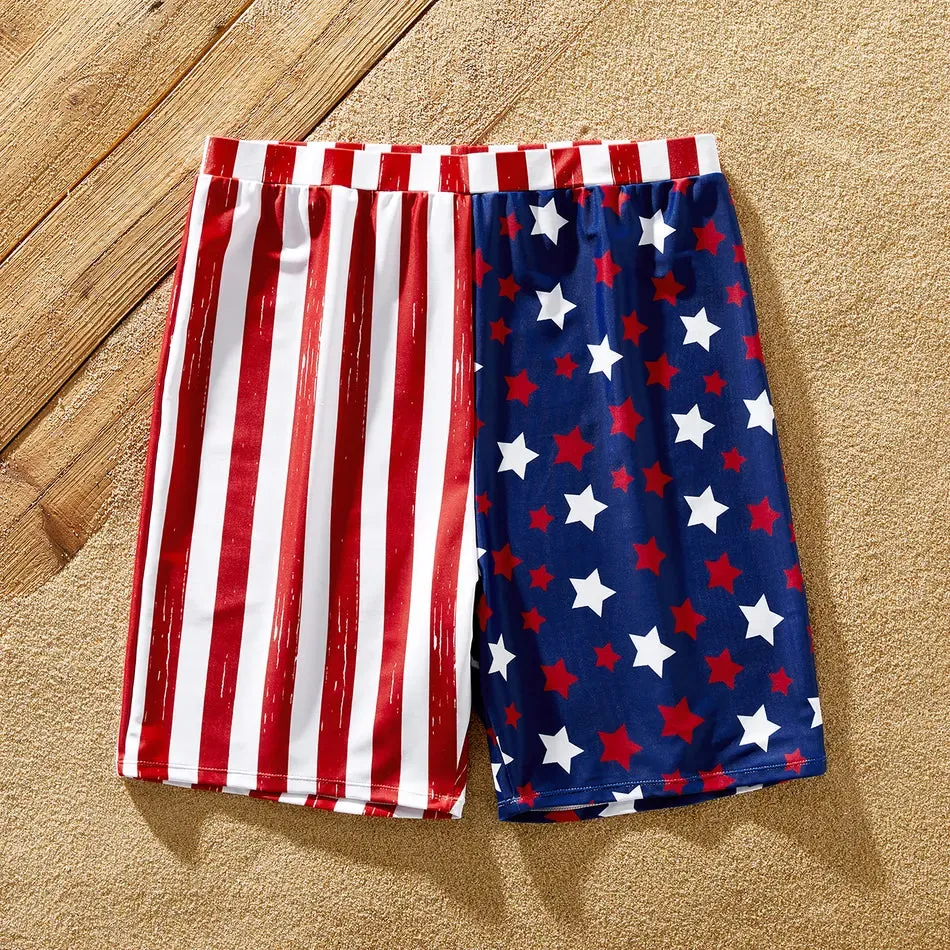Matching Family Swimsuit Independence Day Flag Print Sling One-piece