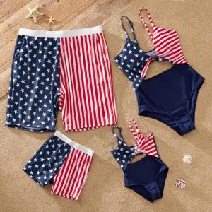 Matching Family Swimsuit Independence Day Flag Print Sling One-piece