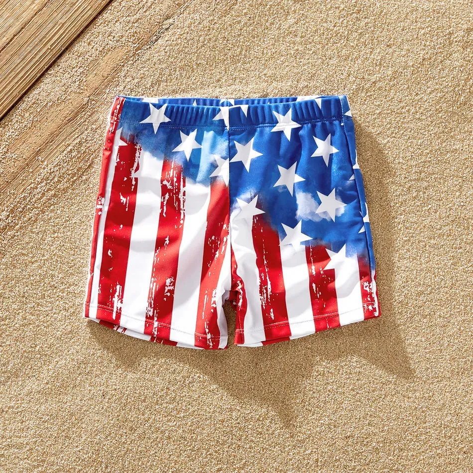 Matching Family Swimsuit Independence Day Flag Print Sling One-piece