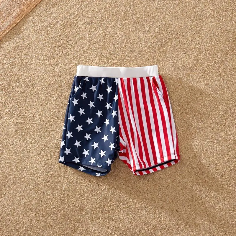 Matching Family Swimsuit Independence Day Flag Print Sling One-piece