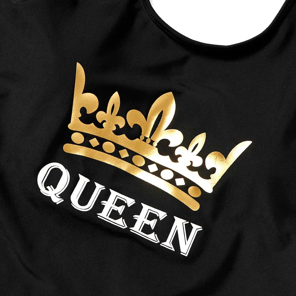 Matching Family Swimsuit King Queen Princess Solid Swimwear for Whole Family