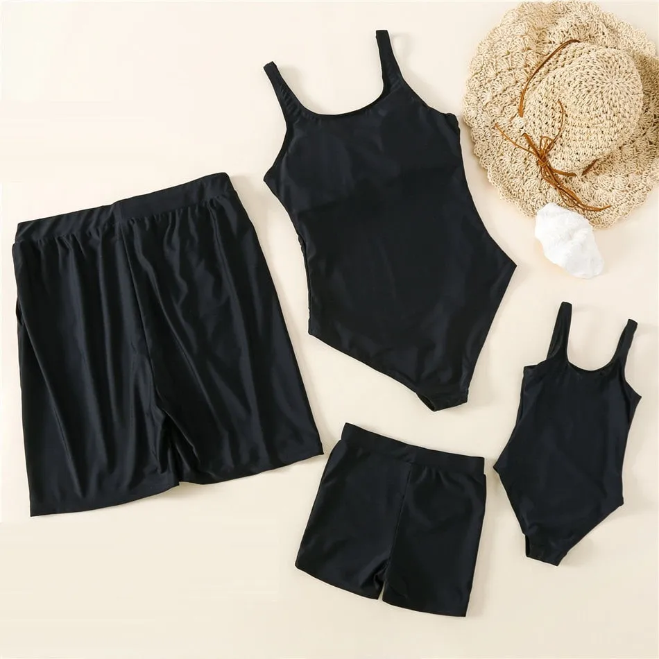 Matching Family Swimsuit King Queen Princess Solid Swimwear for Whole Family