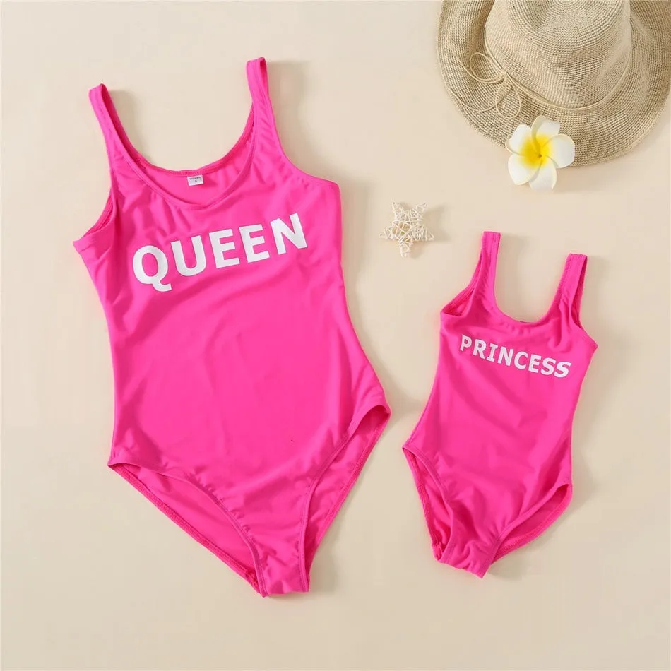 Matching Family Swimsuit Letter King Queen Swimsuit One Piece Swimwear