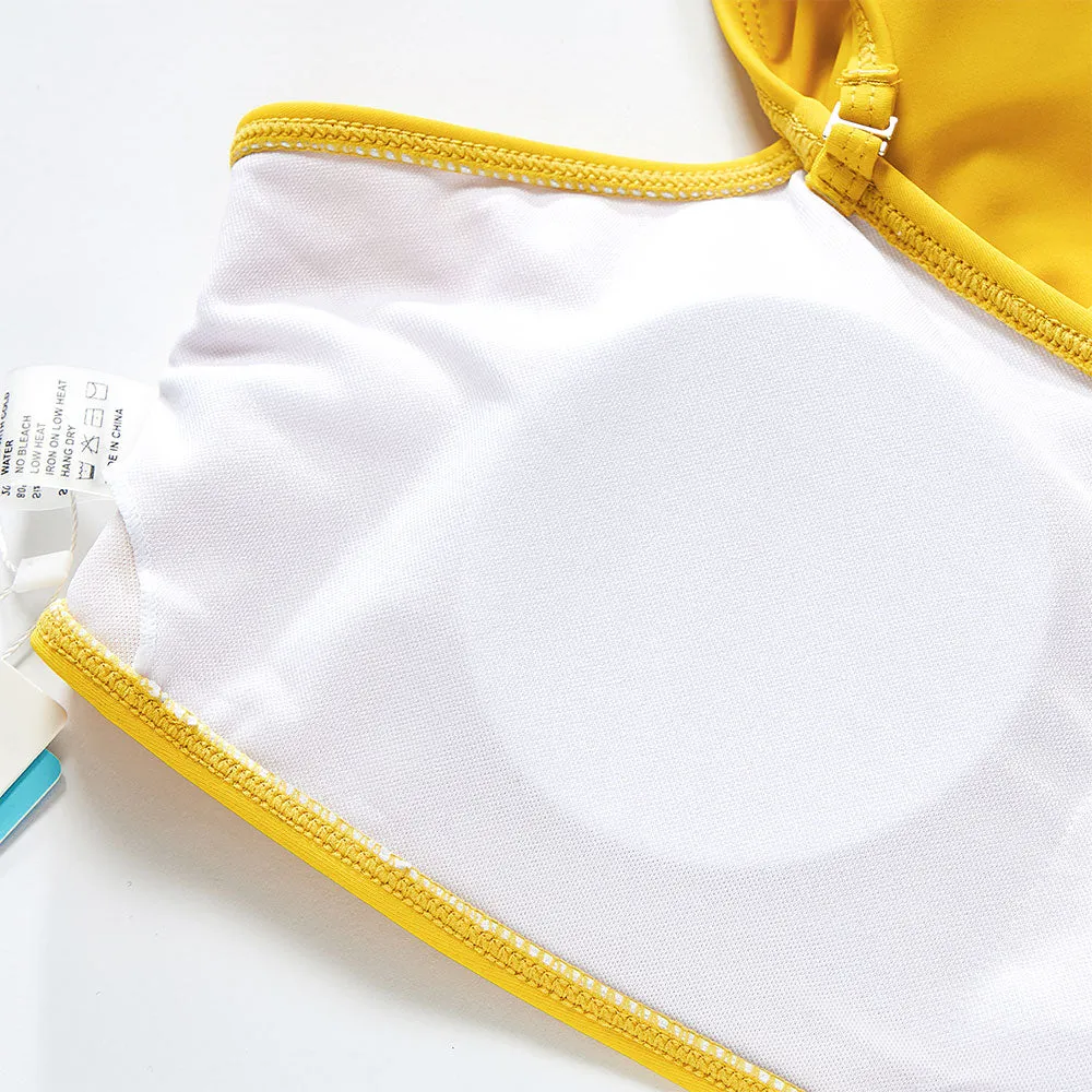 Matching Family Swimsuit Yellow Floral Flower Ruffle Bikini Set Swim Trunk