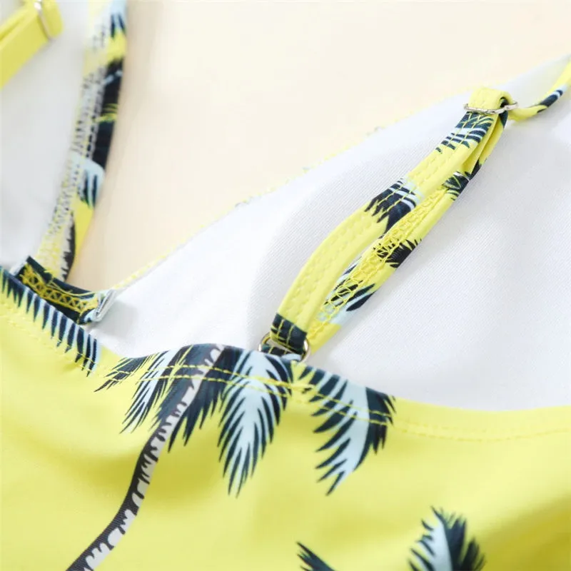 Matching Family Swimsuit Yellow Palm Tree Planting Bathing Suit