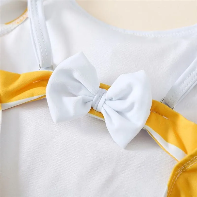 Matching Family Swimsuit Yellow Striped Bowknot One-Piece Swimwear