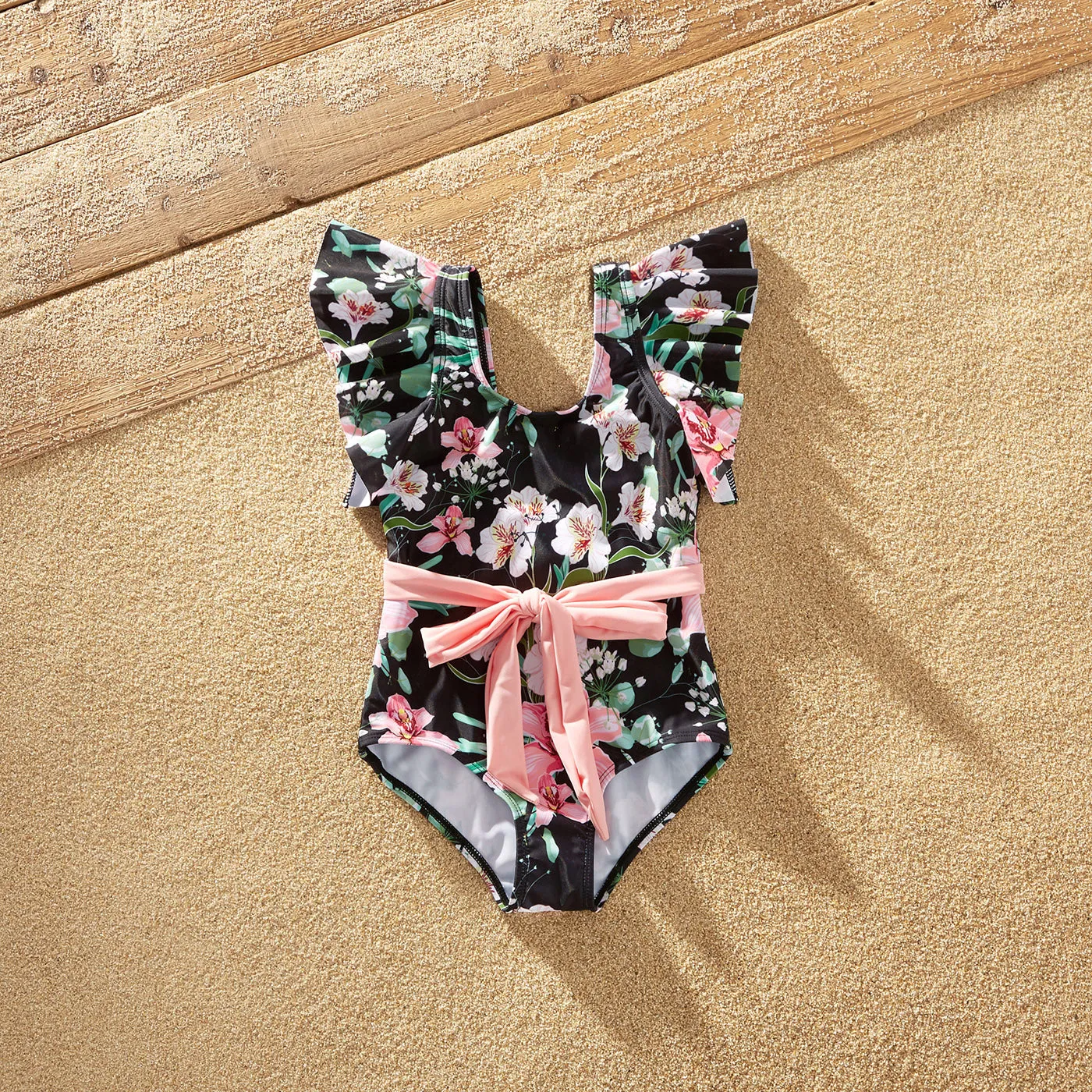 Matching Family Swimsuits Floral Print Pink Waist Tie One-piece Bathing Suit