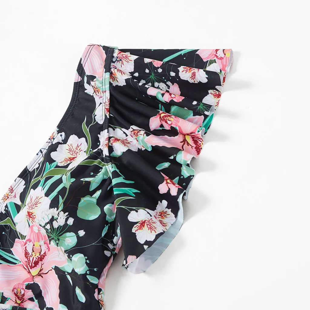 Matching Family Swimsuits Floral Print Pink Waist Tie One-piece Bathing Suit