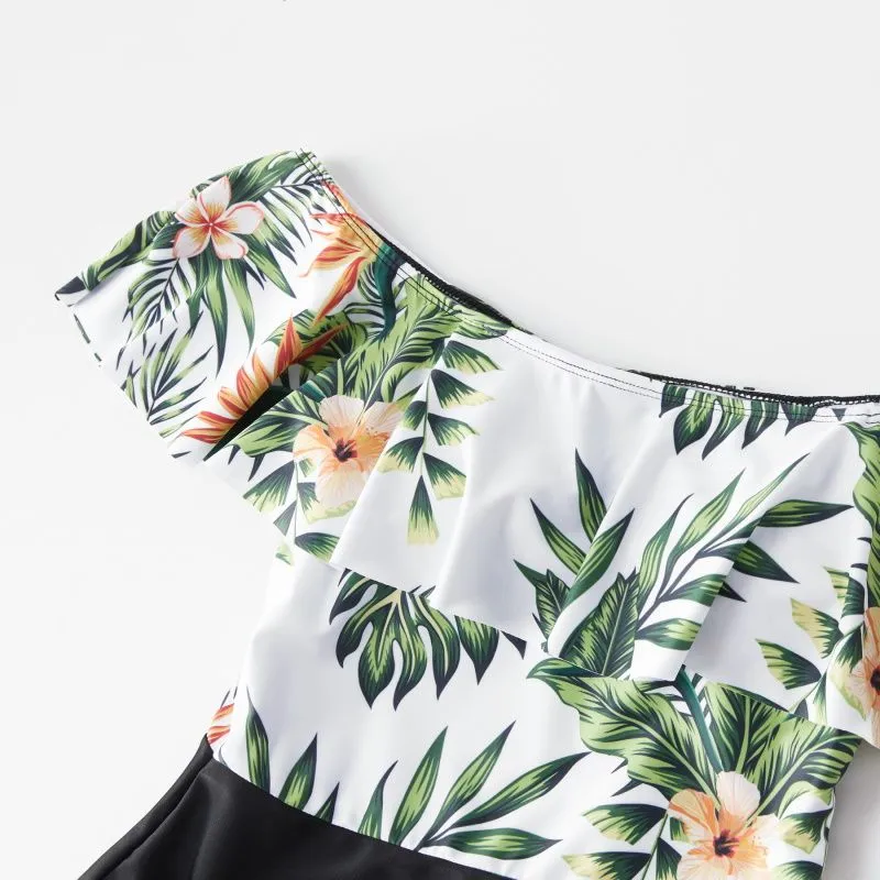 Matching Family Swimwear Floral Leaves Swimsuit Mother Daughter Bathing Suits