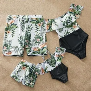 Matching Family Swimwear Floral Leaves Swimsuit Mother Daughter Bathing Suits