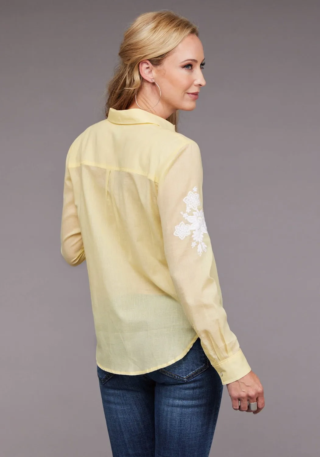 Stetson Womens 2096 Lawn Button Yellow 100% Cotton L/S Blouse Fashion Layer Trendy Fashion