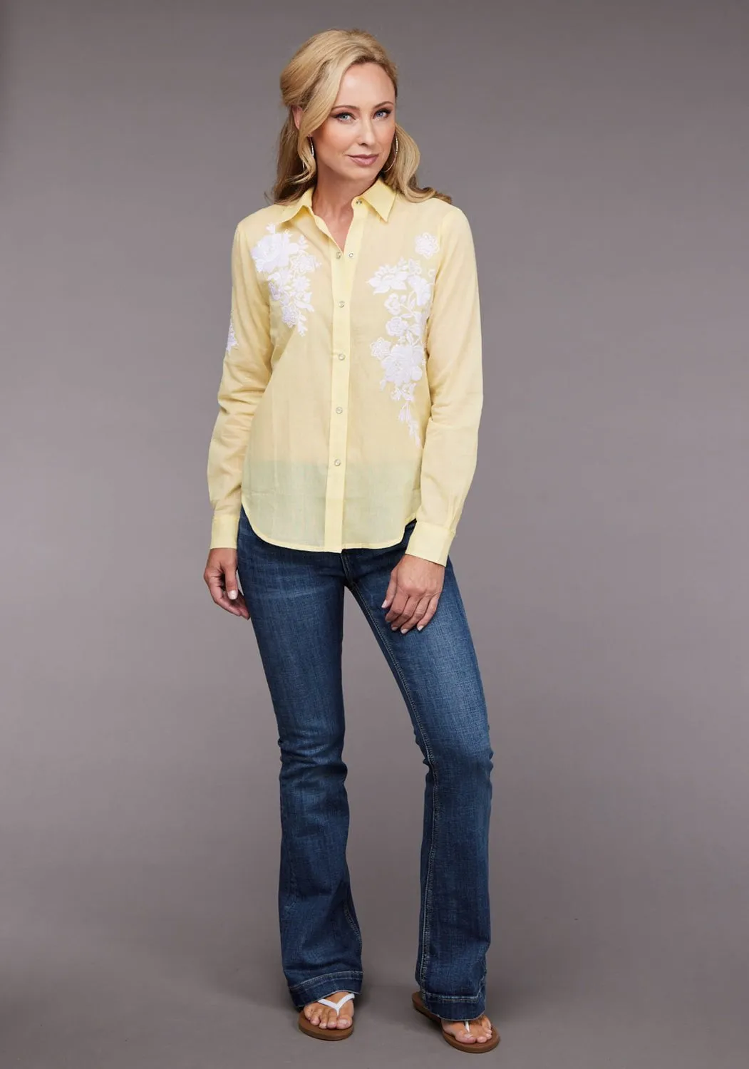 Striped style Soft Texture Stetson Womens 2096 Lawn Button Yellow 100% Cotton L/S Blouse