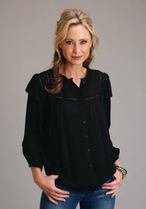 Matte Texture Stetson Womens Herringbone Black 100% Rayon L/S Shirt Stetson Womens Herringbone Black 100% Rayon L/S Shirt Road Trip Ready Modern Look