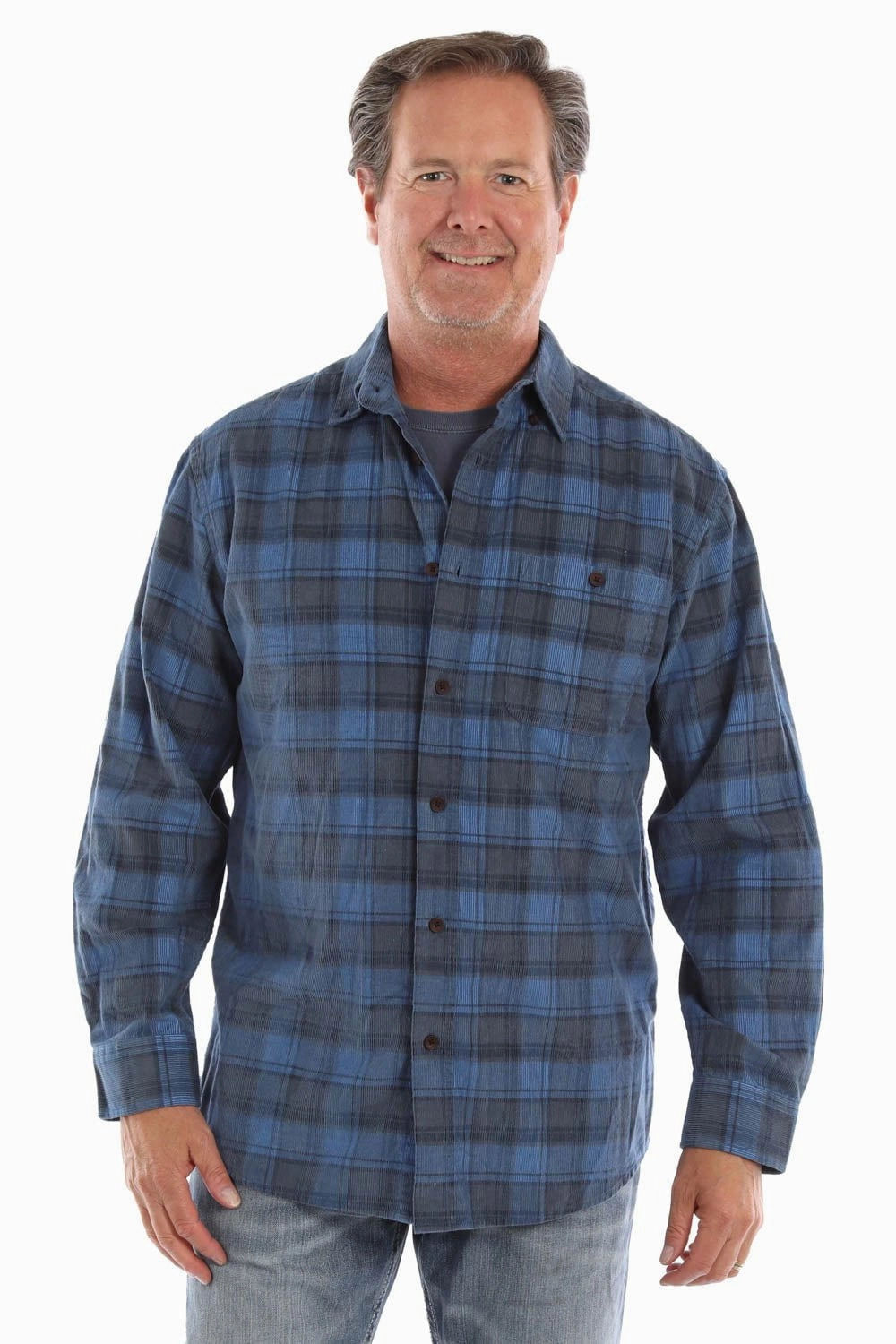 Scully Mens Yarn Dyed Cord Blue 100% Cotton Plaid L/S Shirt Compact Fold Design Summer Camp