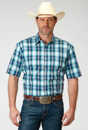Mature Elegance Roper Mens Cool Breeze Plaid Blue 100% Cotton S/S Shirt Hooded Neckline Roper Mens Cool Breeze Plaid Blue 100% Cotton S/S Shirt