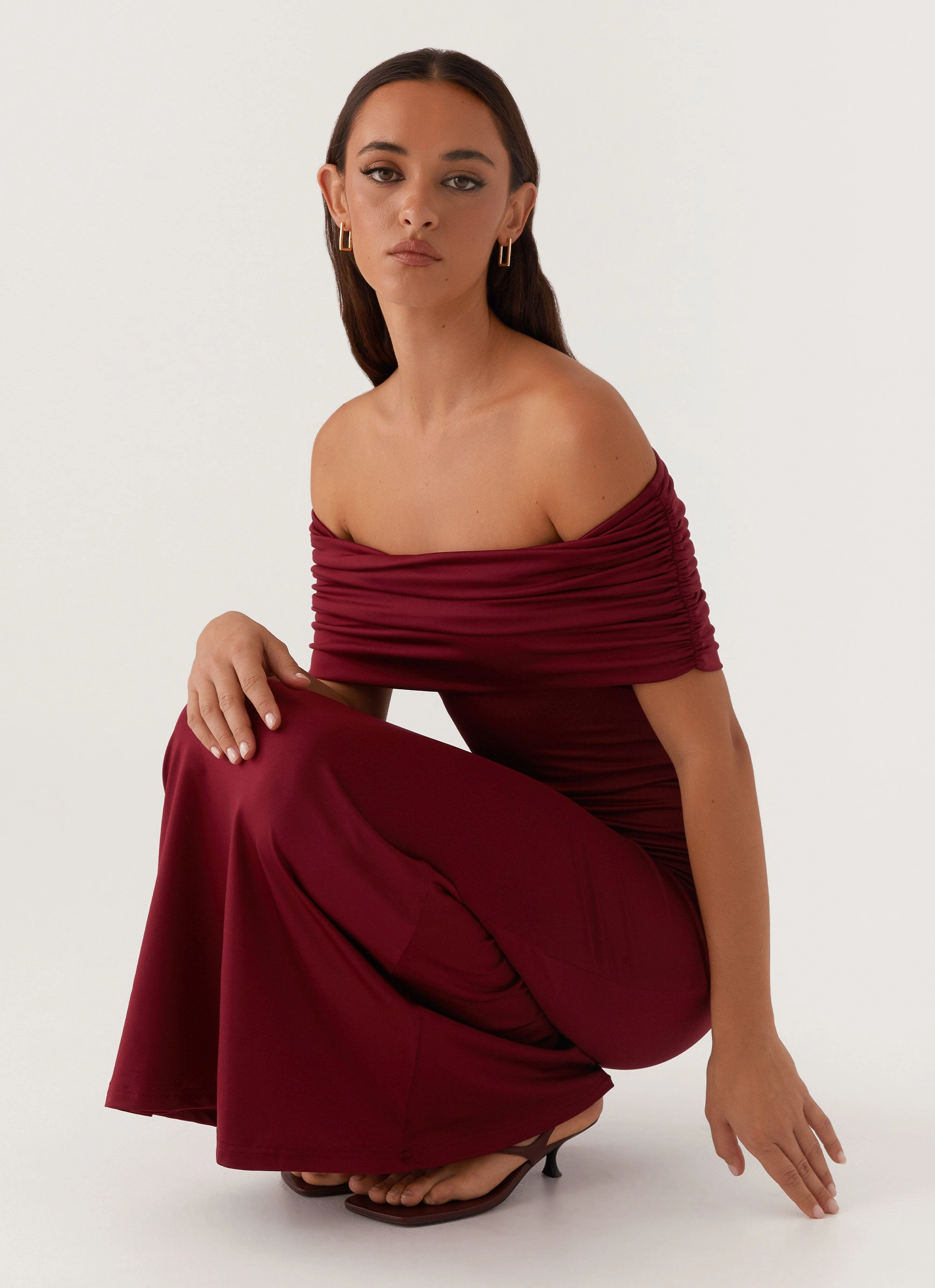 Maude Maxi Dress - Maroon Tiered-Skirt Comfortable Waistband