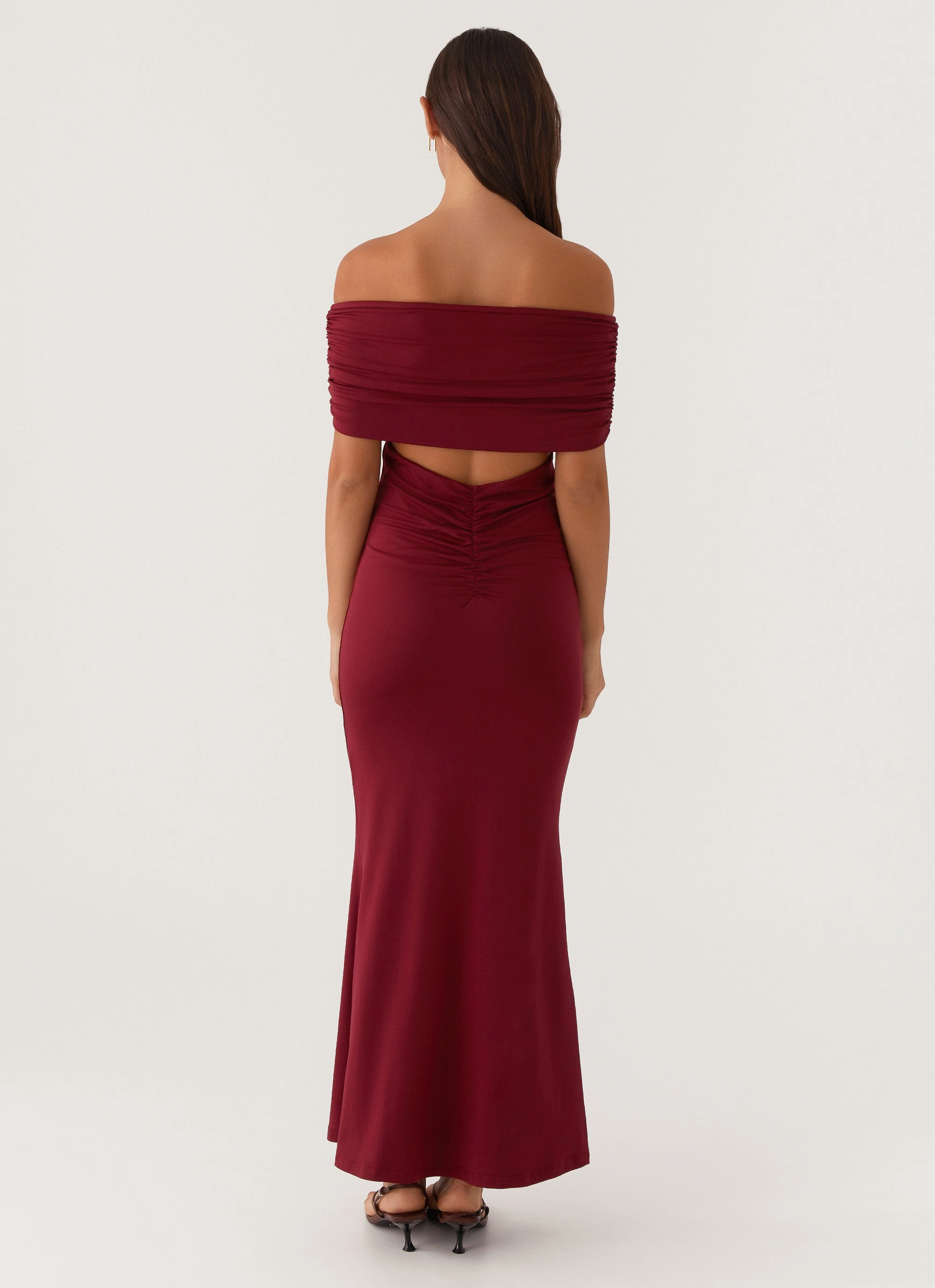 Dainty Finish Satin-Finish Maude Maxi Dress - Maroon