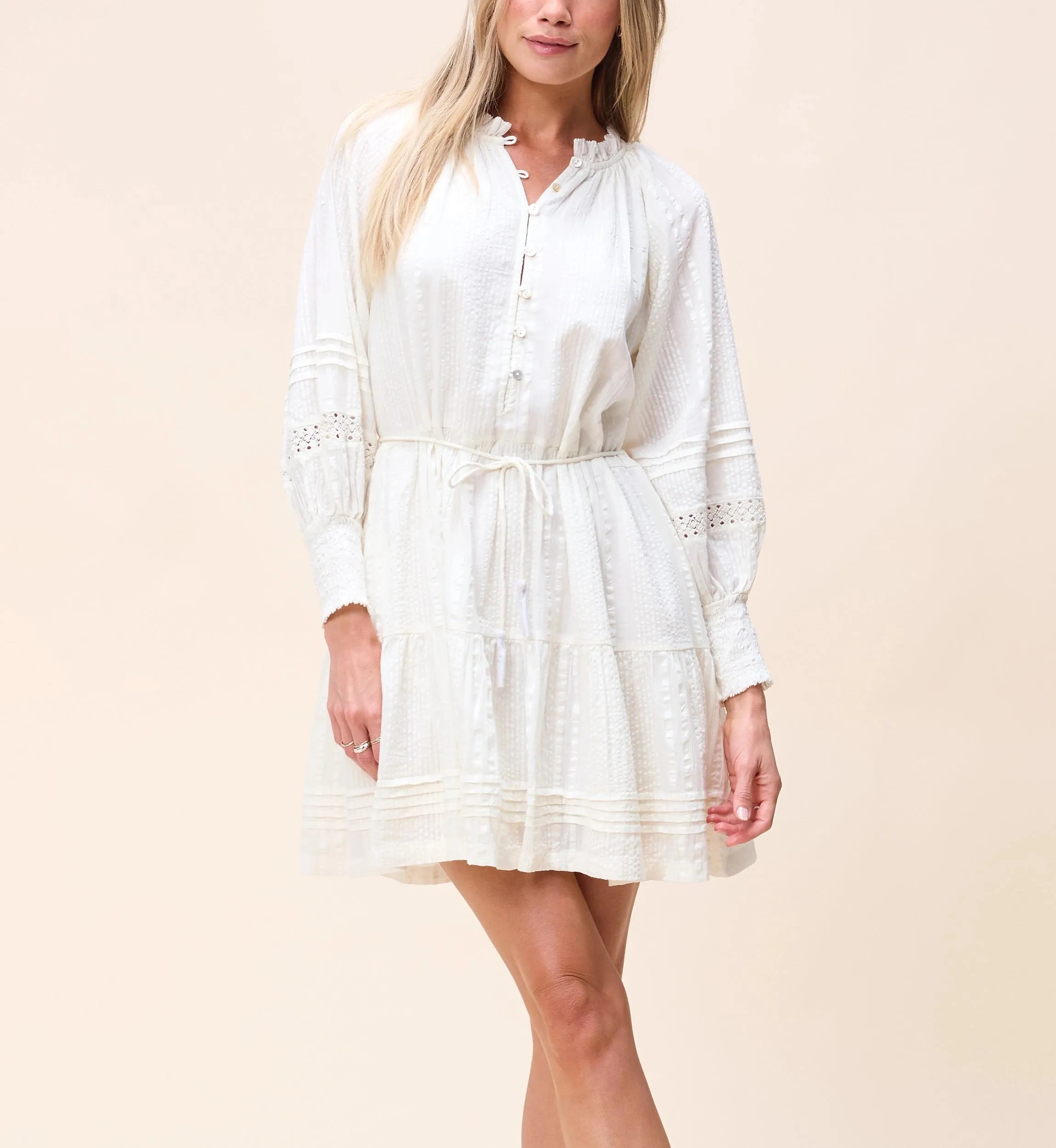 Formed Look Soft Weave Meadow Mini Dress | Ivory