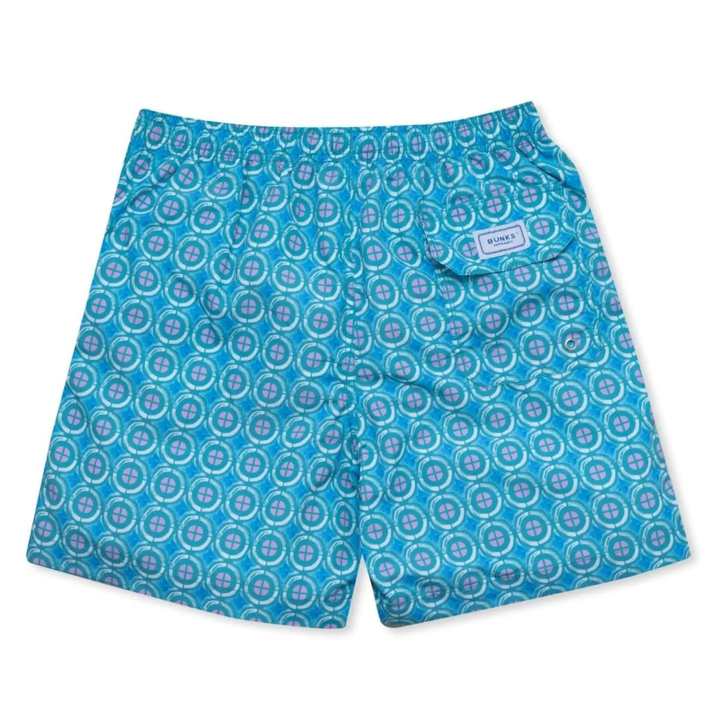 Mediterranean Tile Swim Shorts - Blue/Pink