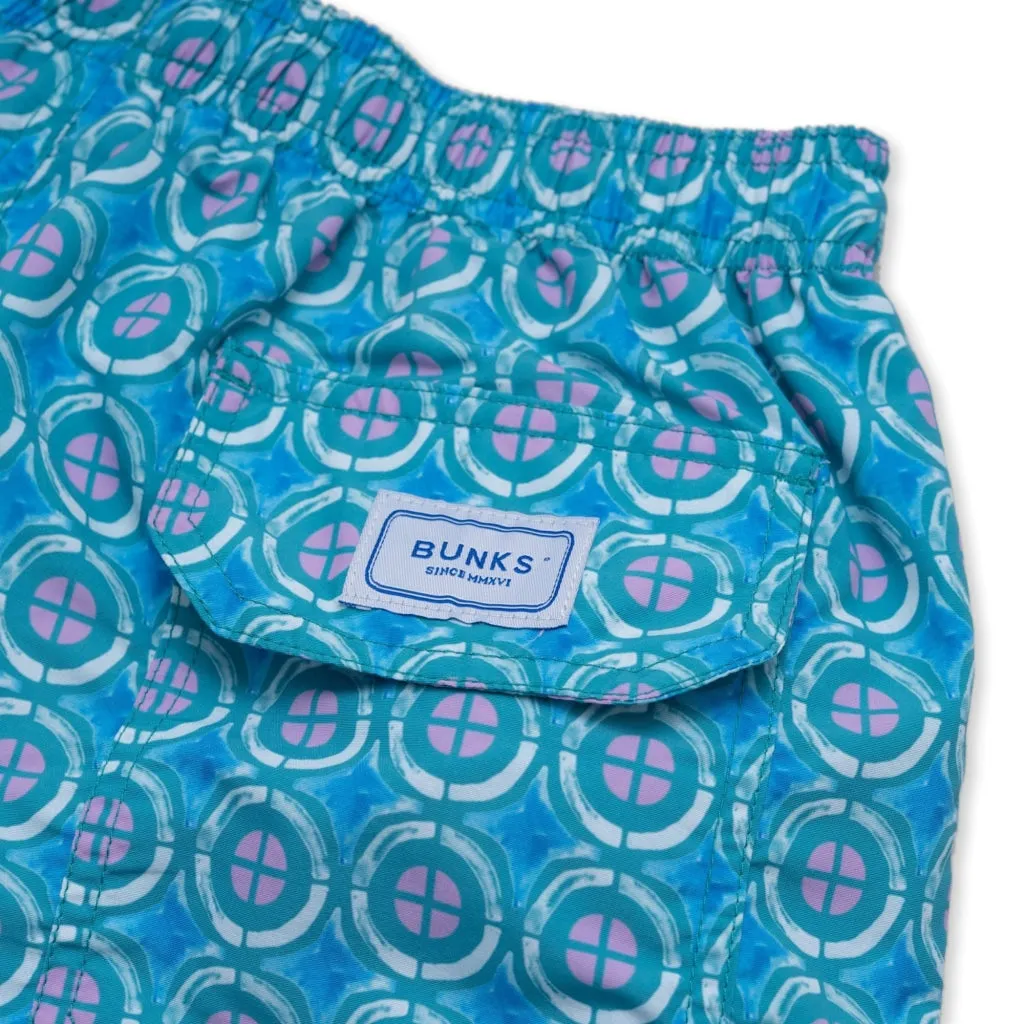Mediterranean Tile Swim Shorts - Blue/Pink