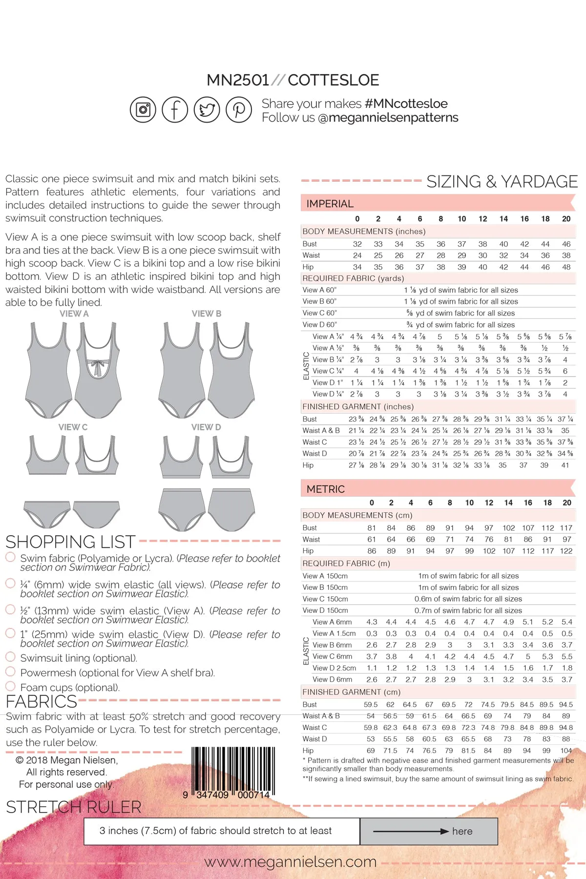 Megan Nielsen Pattern - Cottesloe- Swimsuit and Bikini Set