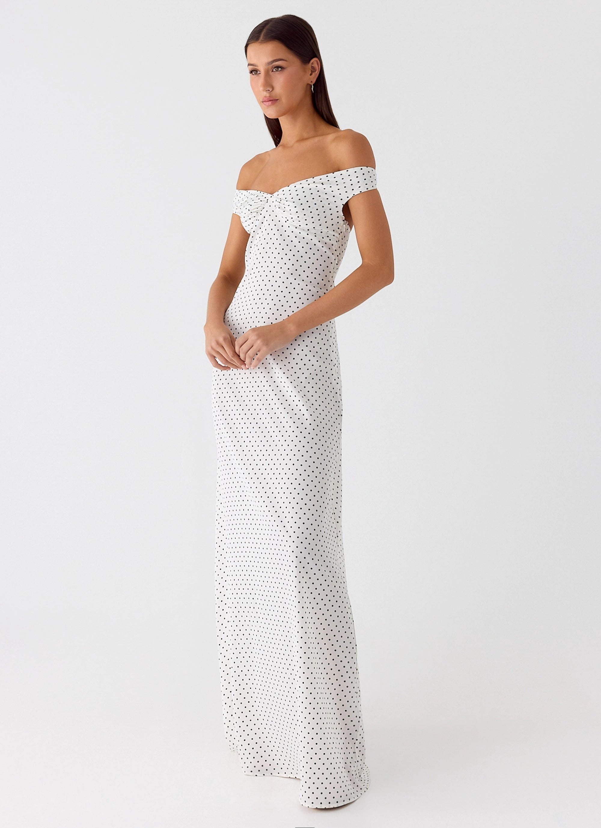 Relaxed Style Wear Elegant Comfort Melany Maxi Dress - White Polkadot