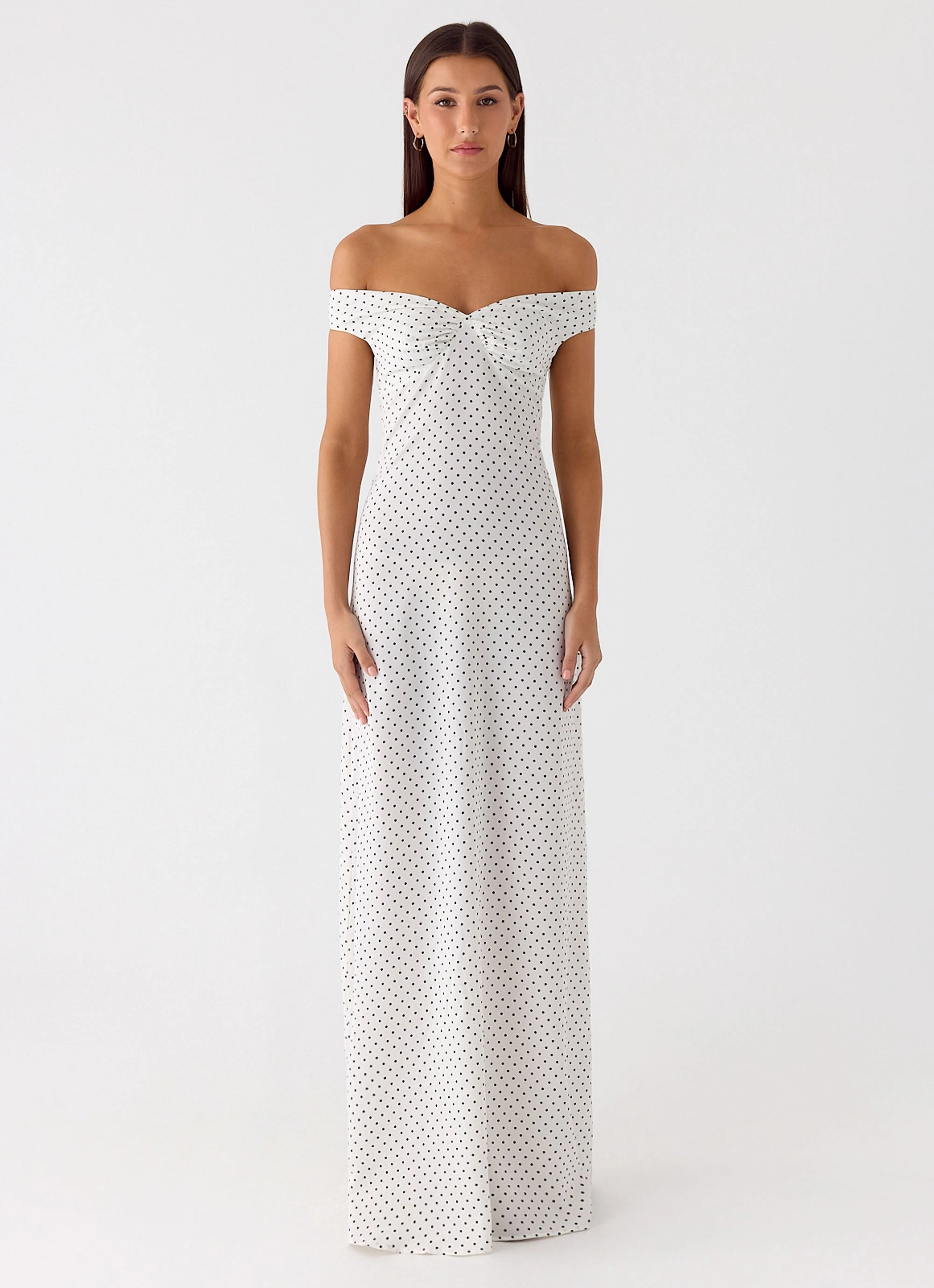 Melany Maxi Dress - White Polkadot Sophisticated Vibe