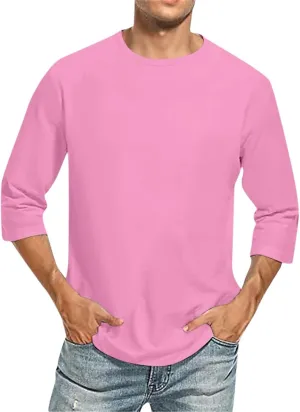 Men Shirt,Baseball 3/4 Sleeve Shirt Casual Three Quarter Sleeve T Shirts Comfortable Crewneck Solid Color Fit Tee
