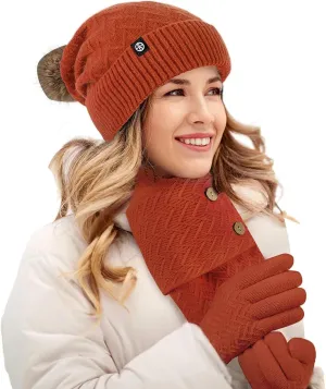 Men Women Winter Hat Warmer Scarf Touchscreen Gloves Set Warmer Neck Thick Knit Hat Set Scarf Gloves Set Men