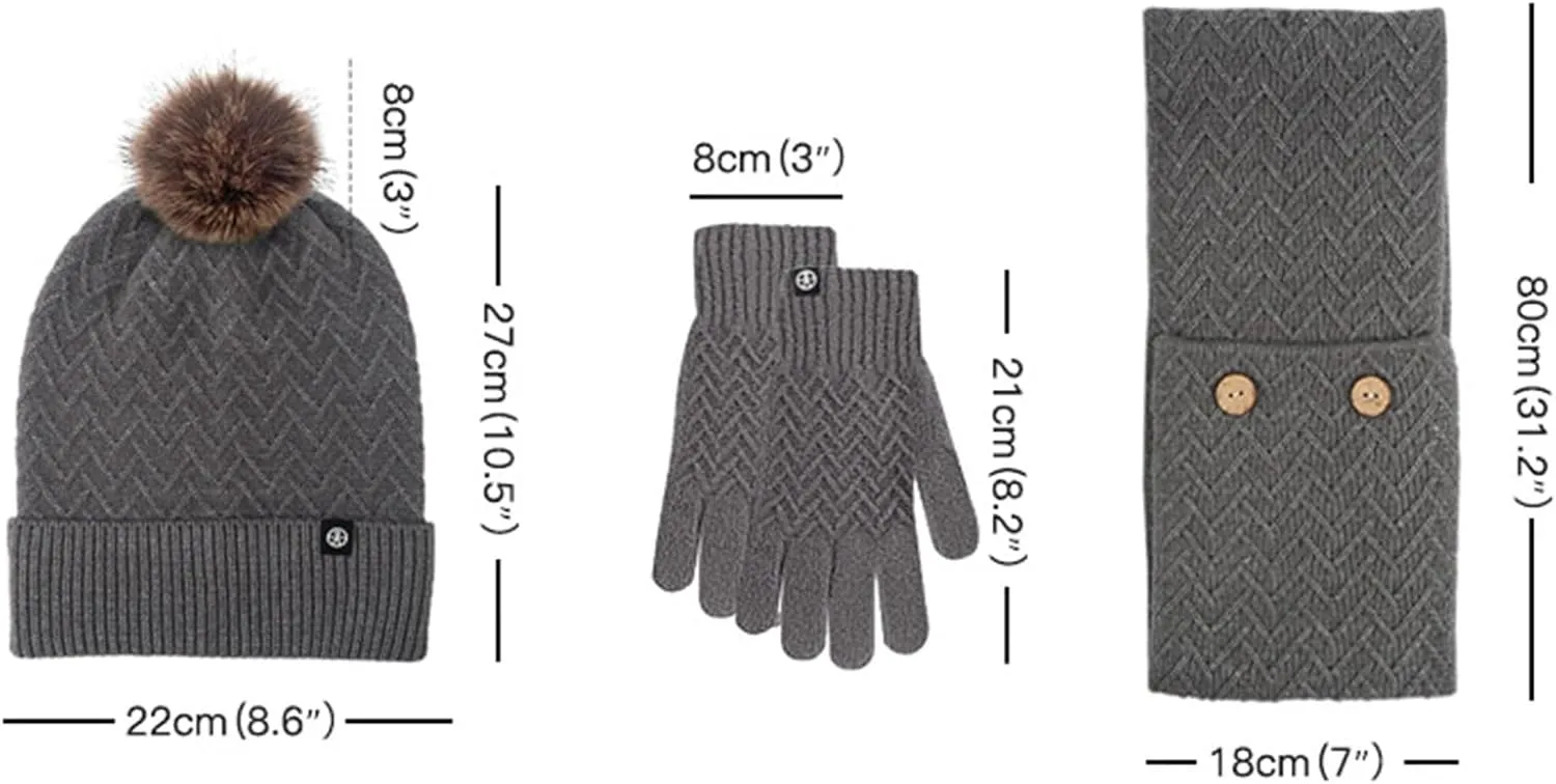 Men Women Winter Hat Warmer Scarf Touchscreen Gloves Set Warmer Neck Thick Knit Hat Set Scarf Gloves Set Men