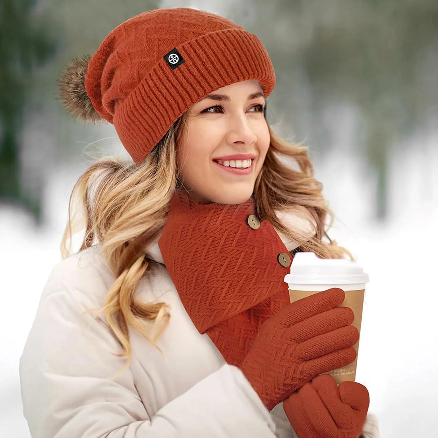 Men Women Winter Hat Warmer Scarf Touchscreen Gloves Set Warmer Neck Thick Knit Hat Set Scarf Gloves Set Men