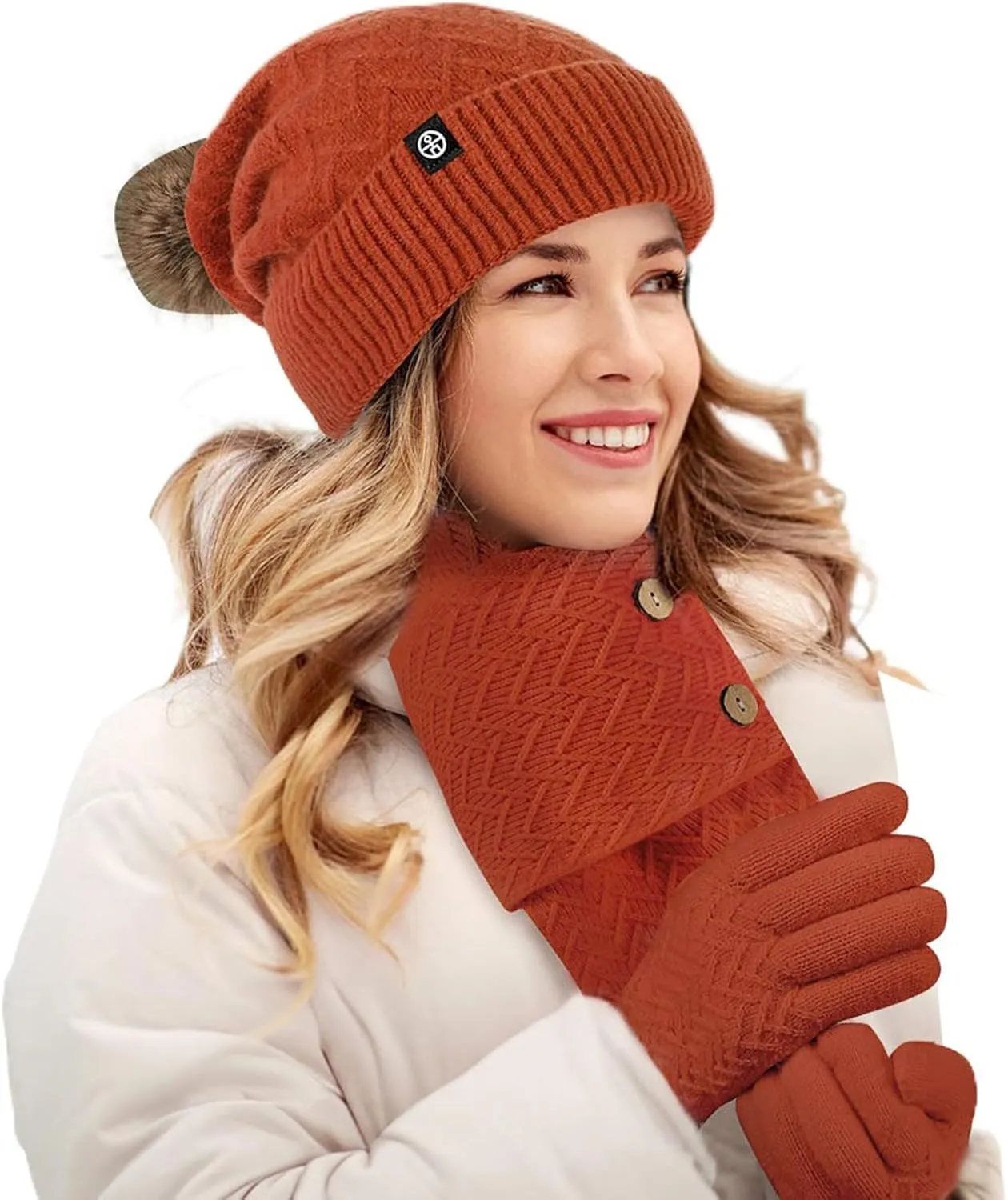 Men Women Winter Hat Warmer Scarf Touchscreen Gloves Set Warmer Neck Thick Knit Hat Set Scarf Gloves Set Men