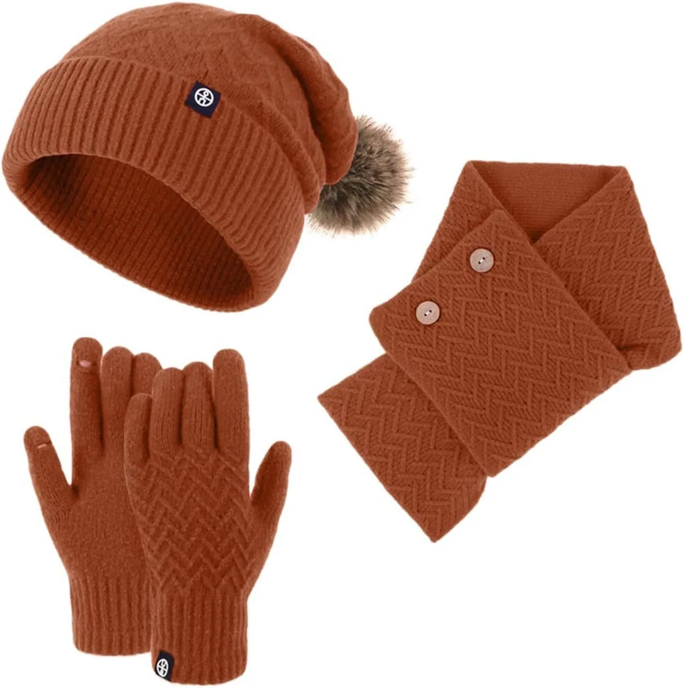 Men Women Winter Hat Warmer Scarf Touchscreen Gloves Set Warmer Neck Thick Knit Hat Set Scarf Gloves Set Men