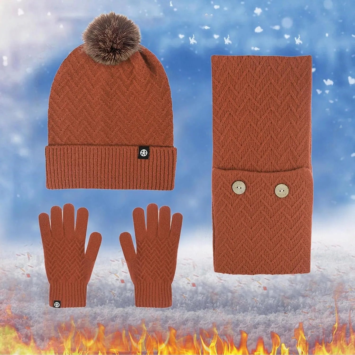 Men Women Winter Hat Warmer Scarf Touchscreen Gloves Set Warmer Neck Thick Knit Hat Set Scarf Gloves Set Men