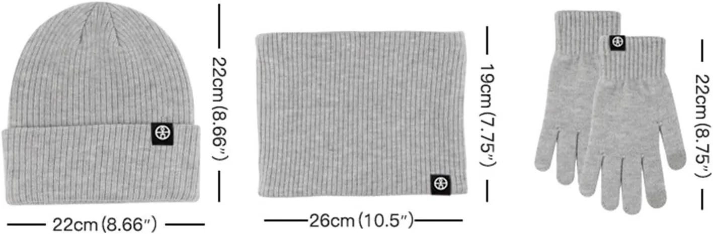 Men Women Winter Hat Warmer Scarf Touchscreen Gloves Set Warmer Neck Thick Knit Hat Set Scarf Gloves Set