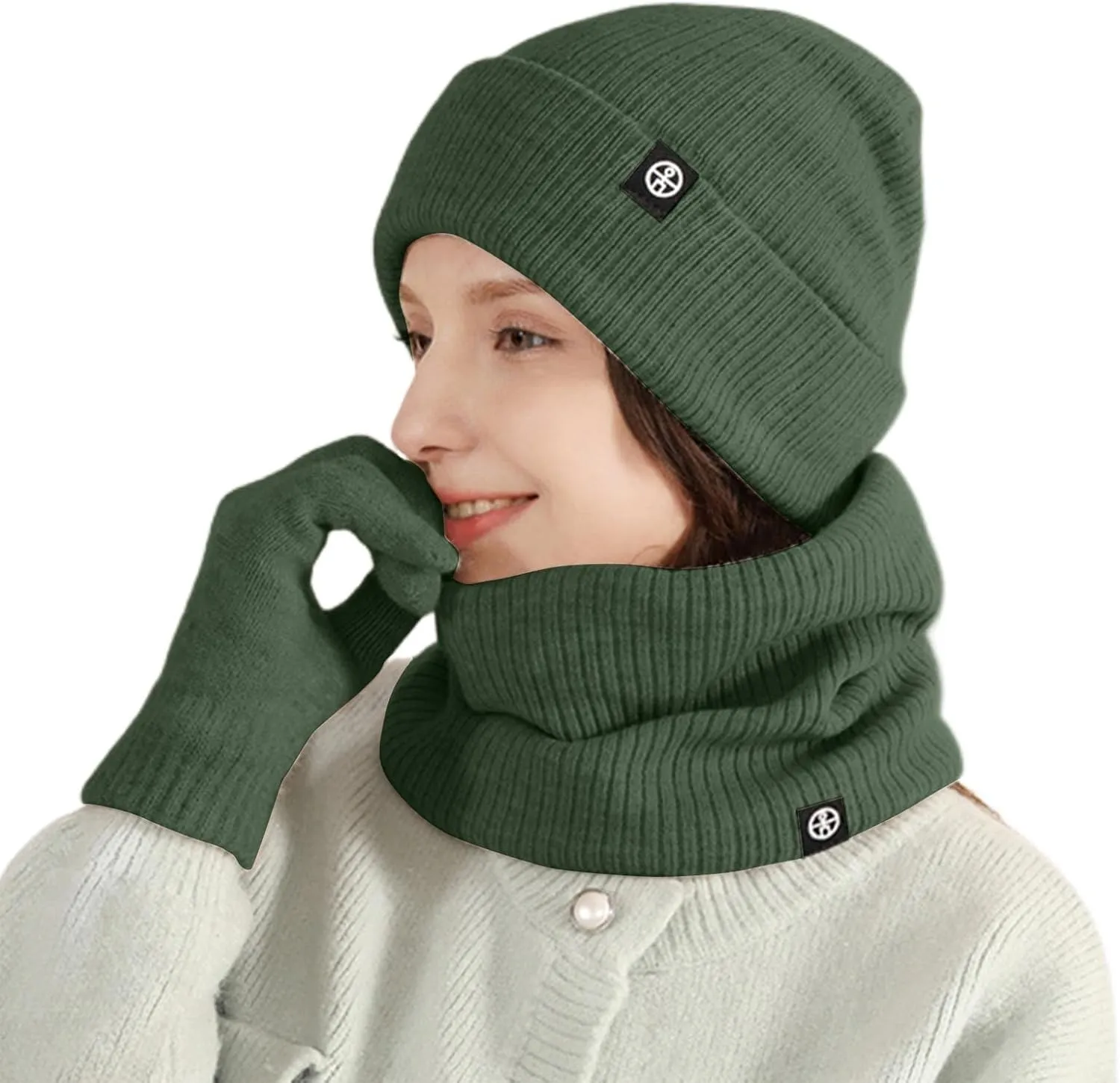 Men Women Winter Hat Warmer Scarf Touchscreen Gloves Set Warmer Neck Thick Knit Hat Set Scarf Gloves Set