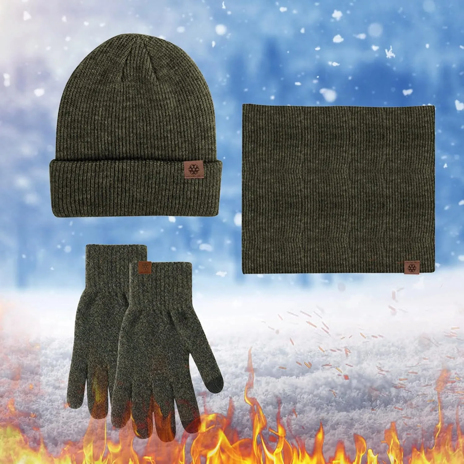 Men Women Winter Hat Warmer Scarf Touchscreen Gloves Set Warmer Neck Thick Knit Hat Set Scarf Hat Gloves Men