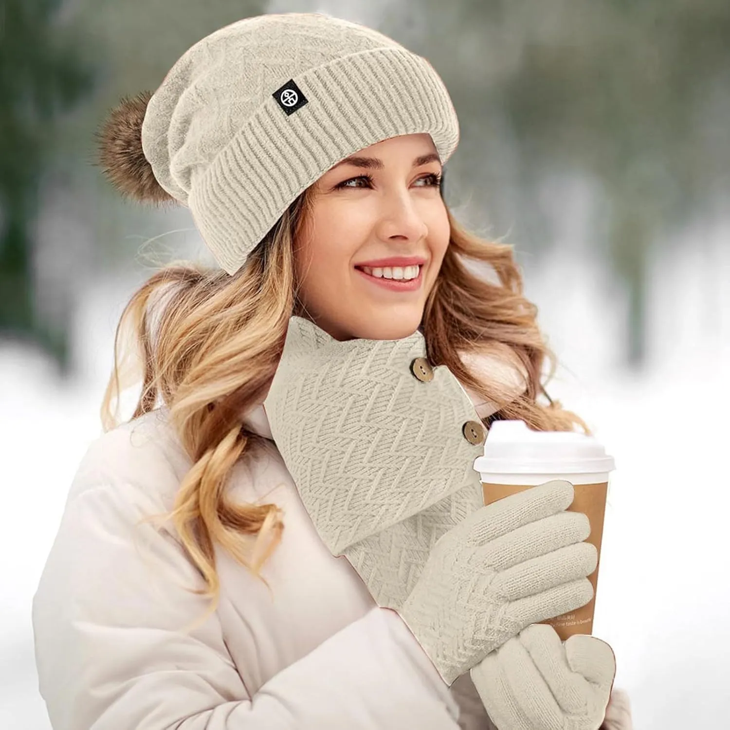Men Women Winter Hat Warmer Scarf Touchscreen Gloves Set Warmer Neck Thick Knit Hat Set Scarf Hat Set Men