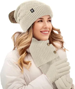Men Women Winter Hat Warmer Scarf Touchscreen Gloves Set Warmer Neck Thick Knit Hat Set Scarf Hat Set Men