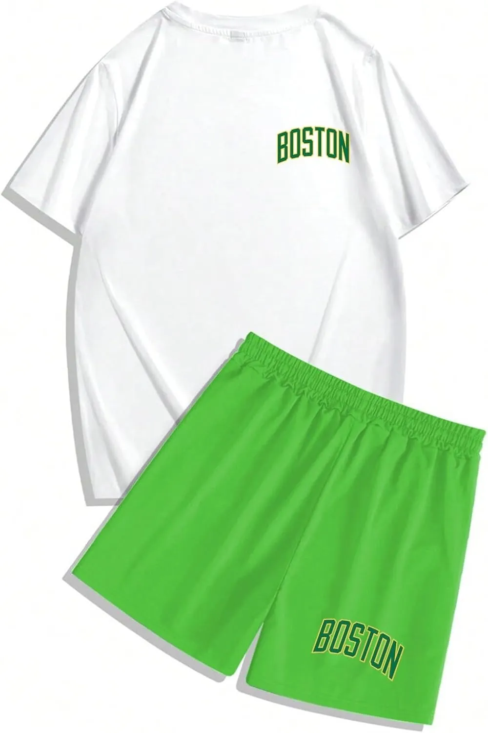 Men's 2 Piece Outfits Letter Printed Shirt and Shorts Set Crewneck T-Shirts Drawstring Short Summer Beach Sets